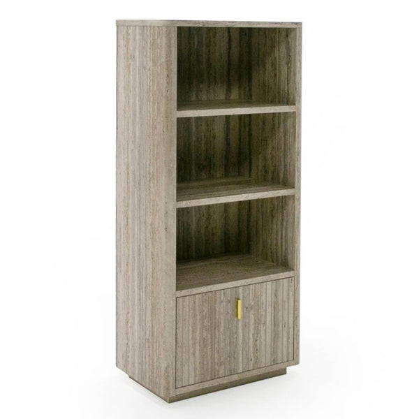 VIG Furniture Roma Faux Travertine Bookcase With Gold Hardware, 3 Open Shelves & Soft-Closing Drawer, 63" Tall VGAN-ROMA-BOOK