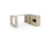 VIG Furniture Nova Domus Roma - Modern Glass + Faux Travertine Reversible Desk VGAN-ROMA-DESK