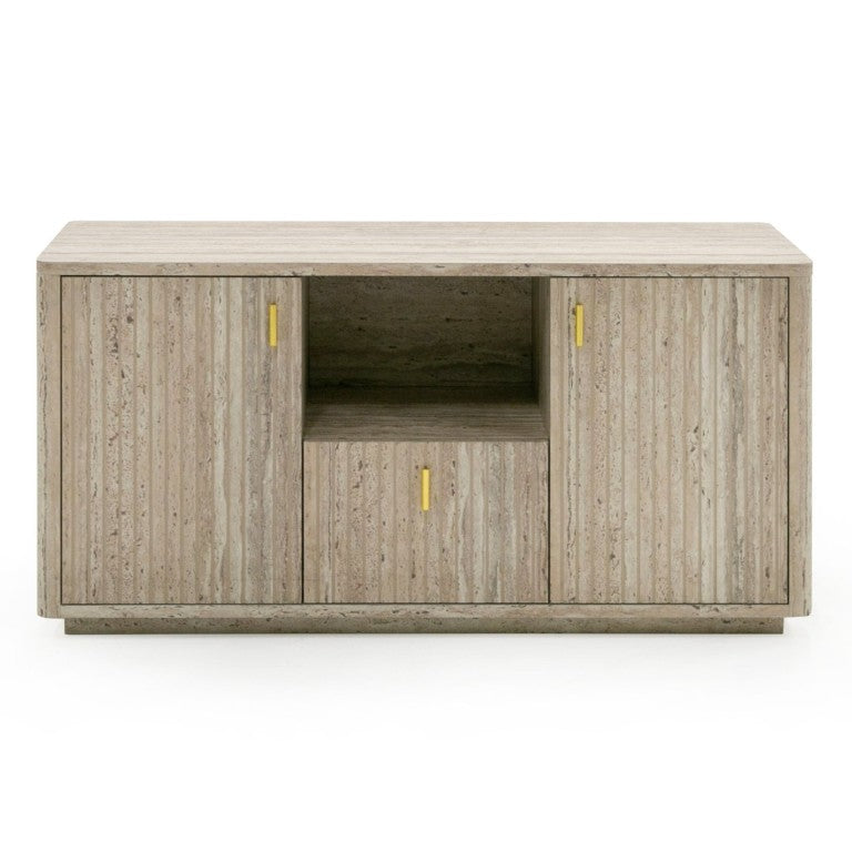 VIG Furniture Roma Faux Travertine File Cabinet With Gold Hardware, Soft-Close Drawers, Tip-Over Restraint, 60" Wide VGAN-ROMA-FILE