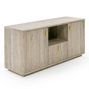 VIG Furniture Roma Faux Travertine File Cabinet With Gold Hardware, Soft-Close Drawers, Tip-Over Restraint, 60" Wide VGAN-ROMA-FILE