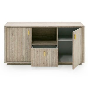 VIG Furniture Roma Faux Travertine File Cabinet With Gold Hardware, Soft-Close Drawers, Tip-Over Restraint, 60" Wide VGAN-ROMA-FILE