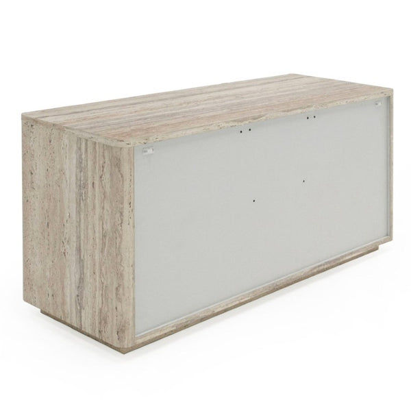 VIG Furniture Roma Faux Travertine File Cabinet With Gold Hardware, Soft-Close Drawers, Tip-Over Restraint, 60" Wide VGAN-ROMA-FILE
