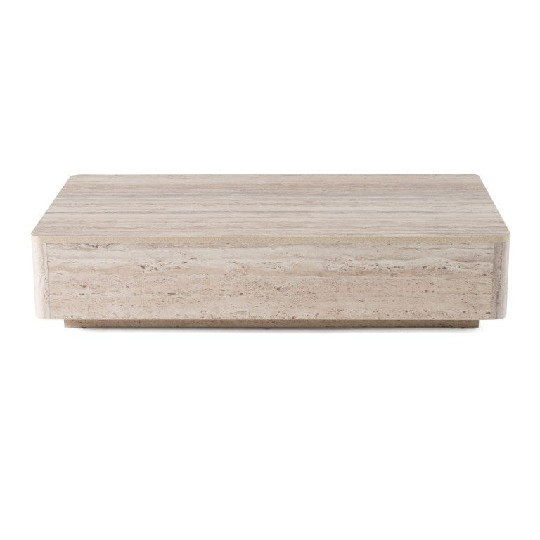 VIG Furniture Roma Faux Travertine Rectangular Coffee Table 55" X 32" Modern Solid Silhouette, Durable Hpl Finish VGAN-ROMA-CT