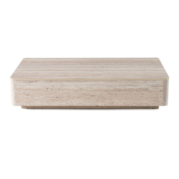 VIG Furniture Roma Faux Travertine Rectangular Coffee Table 55" X 32" Modern Solid Silhouette, Durable Hpl Finish VGAN-ROMA-CT