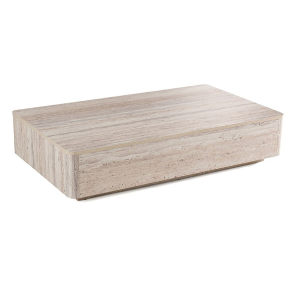 VIG Furniture Roma Faux Travertine Rectangular Coffee Table 55" X 32" Modern Solid Silhouette, Durable Hpl Finish VGAN-ROMA-CT