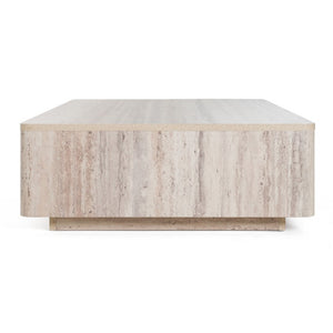 VIG Furniture Roma Faux Travertine Rectangular Coffee Table 55" X 32" Modern Solid Silhouette, Durable Hpl Finish VGAN-ROMA-CT