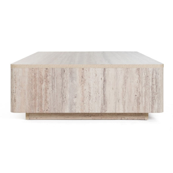VIG Furniture Roma Faux Travertine Rectangular Coffee Table 55" X 32" Modern Solid Silhouette, Durable Hpl Finish VGAN-ROMA-CT