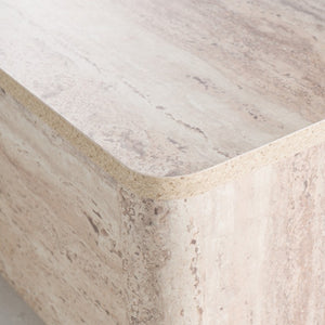 VIG Furniture Roma Faux Travertine Rectangular Coffee Table 55" X 32" Modern Solid Silhouette, Durable Hpl Finish VGAN-ROMA-CT