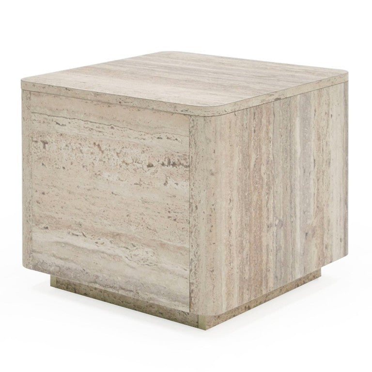 VIG Furniture Roma Modern Faux Travertine Square End Table — Durable Hpl Stone Look, Compact 20" X 20" X 18" Design VGAN-ROMA-ET