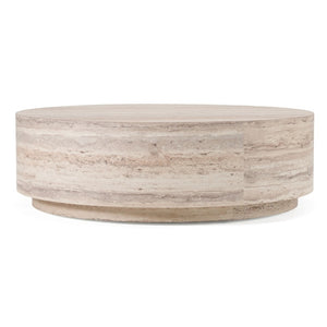 VIG Furniture Roma Round Faux Travertine Coffee Table 39" Low-Profile Modern Stone-Look Surface Durable Hpl Laminate VGAN-ROMA-RND-CT
