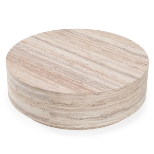VIG Furniture Roma Round Faux Travertine Coffee Table 39" Low-Profile Modern Stone-Look Surface Durable Hpl Laminate VGAN-ROMA-RND-CT
