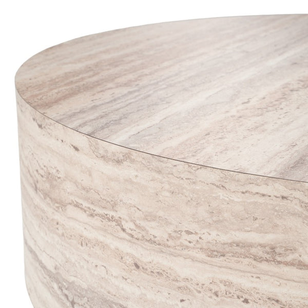 VIG Furniture Roma Round Faux Travertine Coffee Table 39" Low-Profile Modern Stone-Look Surface Durable Hpl Laminate VGAN-ROMA-RND-CT