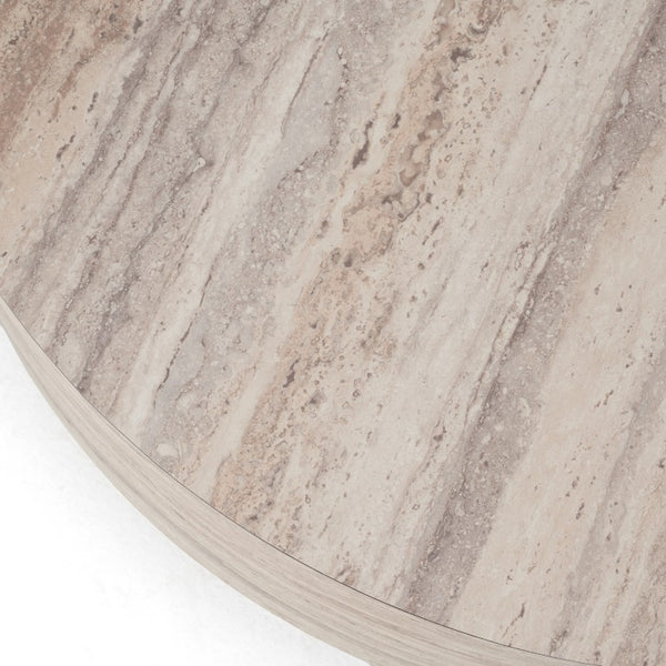 VIG Furniture Roma Round Faux Travertine Coffee Table 39" Low-Profile Modern Stone-Look Surface Durable Hpl Laminate VGAN-ROMA-RND-CT