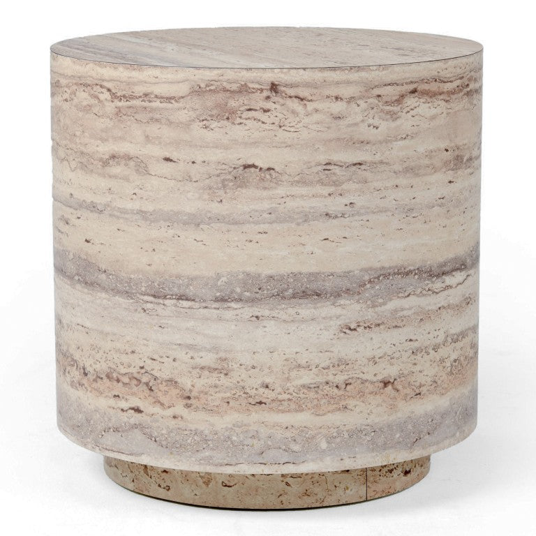 VIG Furniture Roma Sculptural Faux Travertine Round End Table 18" X18" X18" — Seamless Hpl Finish, No Assembly, Durable Elegance VGAN-ROMA-RND-ET