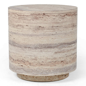VIG Furniture Roma Sculptural Faux Travertine Round End Table 18" X18" X18" — Seamless Hpl Finish, No Assembly, Durable Elegance VGAN-ROMA-RND-ET