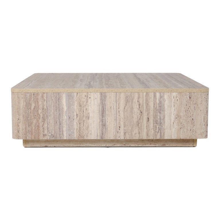 VIG Furniture Roma Square Faux Travertine Coffee Table 39" — Modern Single-Piece Low Profile Stone-Look Centerpiece VGAN-ROMA-SQR-CT