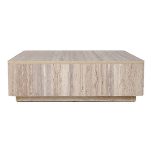VIG Furniture Roma Square Faux Travertine Coffee Table 39" — Modern Single-Piece Low Profile Stone-Look Centerpiece VGAN-ROMA-SQR-CT