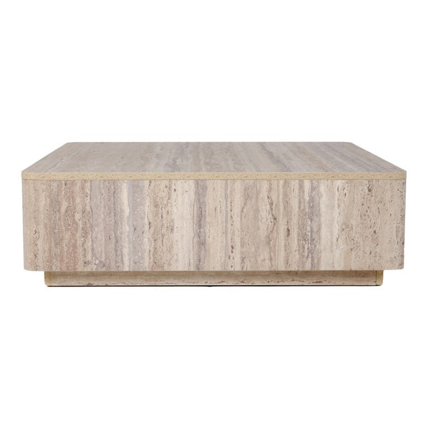 VIG Furniture Roma Square Faux Travertine Coffee Table 39" — Modern Single-Piece Low Profile Stone-Look Centerpiece VGAN-ROMA-SQR-CT