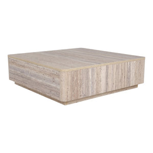 VIG Furniture Roma Square Faux Travertine Coffee Table 39" — Modern Single-Piece Low Profile Stone-Look Centerpiece VGAN-ROMA-SQR-CT