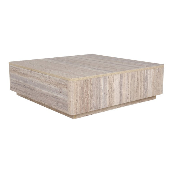 VIG Furniture Roma Square Faux Travertine Coffee Table 39" — Modern Single-Piece Low Profile Stone-Look Centerpiece VGAN-ROMA-SQR-CT