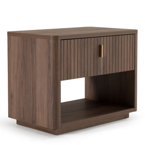 VIG Furniture Roma Cantania Oak Walnut Nightstand With Gold Handles, Soft-Closing Drawer, No Assembly Needed VGAN-ROMA-NS-WAL