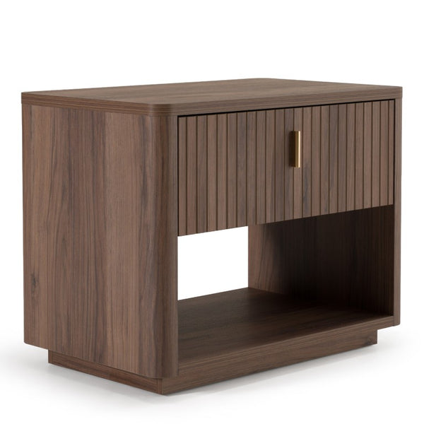 VIG Furniture Roma Cantania Oak Walnut Nightstand With Gold Handles, Soft-Closing Drawer, No Assembly Needed VGAN-ROMA-NS-WAL