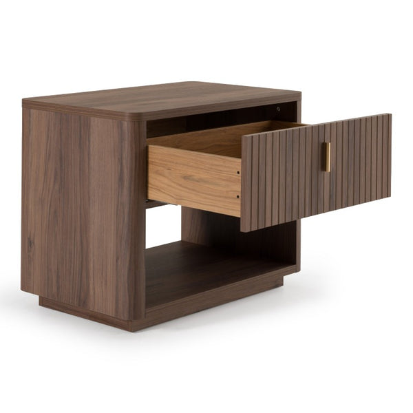 VIG Furniture Roma Cantania Oak Walnut Nightstand With Gold Handles, Soft-Closing Drawer, No Assembly Needed VGAN-ROMA-NS-WAL