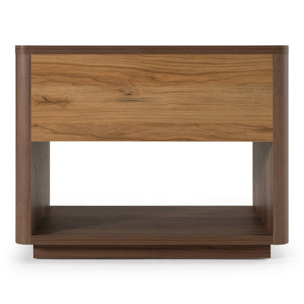 VIG Furniture Roma Cantania Oak Walnut Nightstand With Gold Handles, Soft-Closing Drawer, No Assembly Needed VGAN-ROMA-NS-WAL