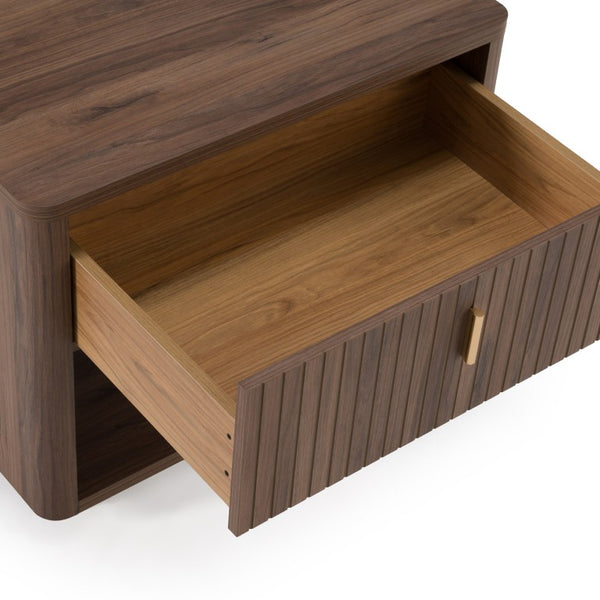 VIG Furniture Roma Cantania Oak Walnut Nightstand With Gold Handles, Soft-Closing Drawer, No Assembly Needed VGAN-ROMA-NS-WAL