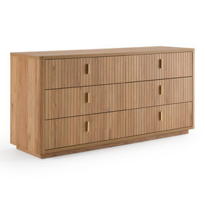 VIG Furniture Roma Modern Oak + Gold Dresser — 6-Drawer Horizontal Storage, Scratch-Resistant Hpl, Soft-Close Drawers VGAN-ROMA-DRS-OAK