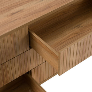 VIG Furniture Roma Modern Oak + Gold Dresser — 6-Drawer Horizontal Storage, Scratch-Resistant Hpl, Soft-Close Drawers VGAN-ROMA-DRS-OAK