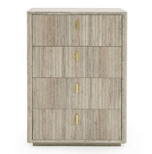 VIG Furniture Roma Faux Travertine Chest With Gold Handles, 4-Drawer Vertical Storage, Soft-Close, 36"W X51"H VGAN-ROMA-CHEST
