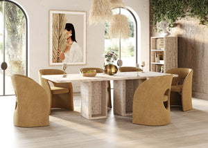 VIG Furniture Roma Travertine Rectangular Dining Table — Solid-Look Double Pedestal, Seats 8, Modern Durable Style VGAN-ROMA-DT