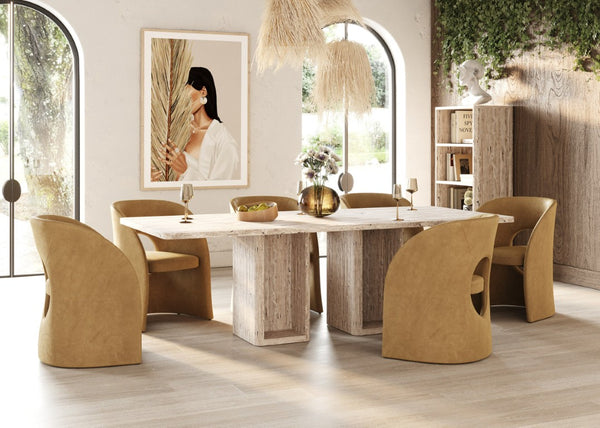 VIG Furniture Roma Travertine Rectangular Dining Table — Solid-Look Double Pedestal, Seats 8, Modern Durable Style VGAN-ROMA-DT