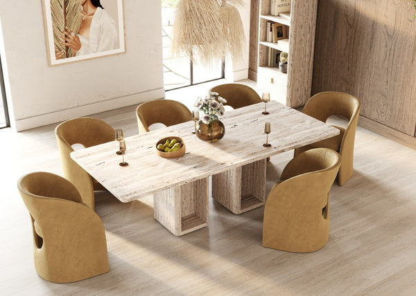 VIG Furniture Roma Travertine Rectangular Dining Table — Solid-Look Double Pedestal, Seats 8, Modern Durable Style VGAN-ROMA-DT