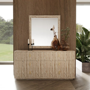 VIG Furniture Queen Daystar Roma Beige Velvet Bedroom Set With Travertine Laminate, Champagne Gold Accents, Tufted Headboard, Soft-Close Drawers VGAN-DAYSTAR-ROMA-BED-SET-Q