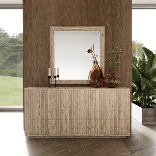 VIG Furniture Eastern King Daystar Roma Bedroom Set — Beige Velvet Tufted Bed, Travertine Laminate, Gold Accents, Soft-Close Storage VGAN-DAYSTAR-ROMA-BED-SET-EK
