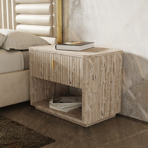 VIG Furniture Eastern King Daystar Roma Bedroom Set — Beige Velvet Tufted Bed, Travertine Laminate, Gold Accents, Soft-Close Storage VGAN-DAYSTAR-ROMA-BED-SET-EK