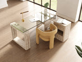 VIG Furniture Nova Domus Roma - Modern Glass + Faux Travertine Reversible Desk VGAN-ROMA-DESK