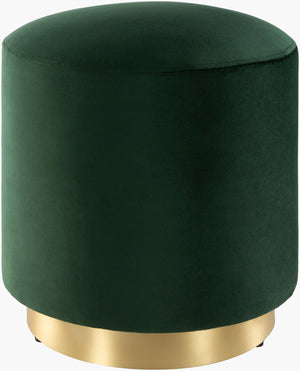 Surya Roxeanne 18" Modern Hand-woven Ottoman - Stylish Polyester & Metal Accent For Any Home Decor! Upholstery, Dark Green,Base, Gold Polyester,Iron,Polyurethane Foam Ron-006