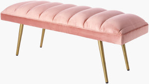 Surya Roxeanne 18"H X 48"W X 16"D Modern Hand-woven Bench – Stylish, Durable, Perfect For Any Room! Upholstery, Blushtop, Blush,Base, Gold Polyester,Iron,Polyurethane Foam,Dacron Ron-007