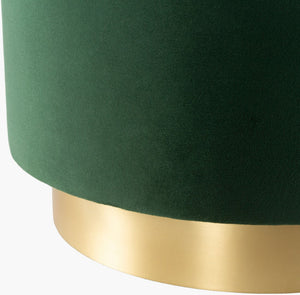 Surya Roxeanne 18" Modern Hand-woven Ottoman - Stylish Polyester & Metal Accent For Any Home Decor! Upholstery, Dark Green,Base, Gold Polyester,Iron,Polyurethane Foam Ron-006