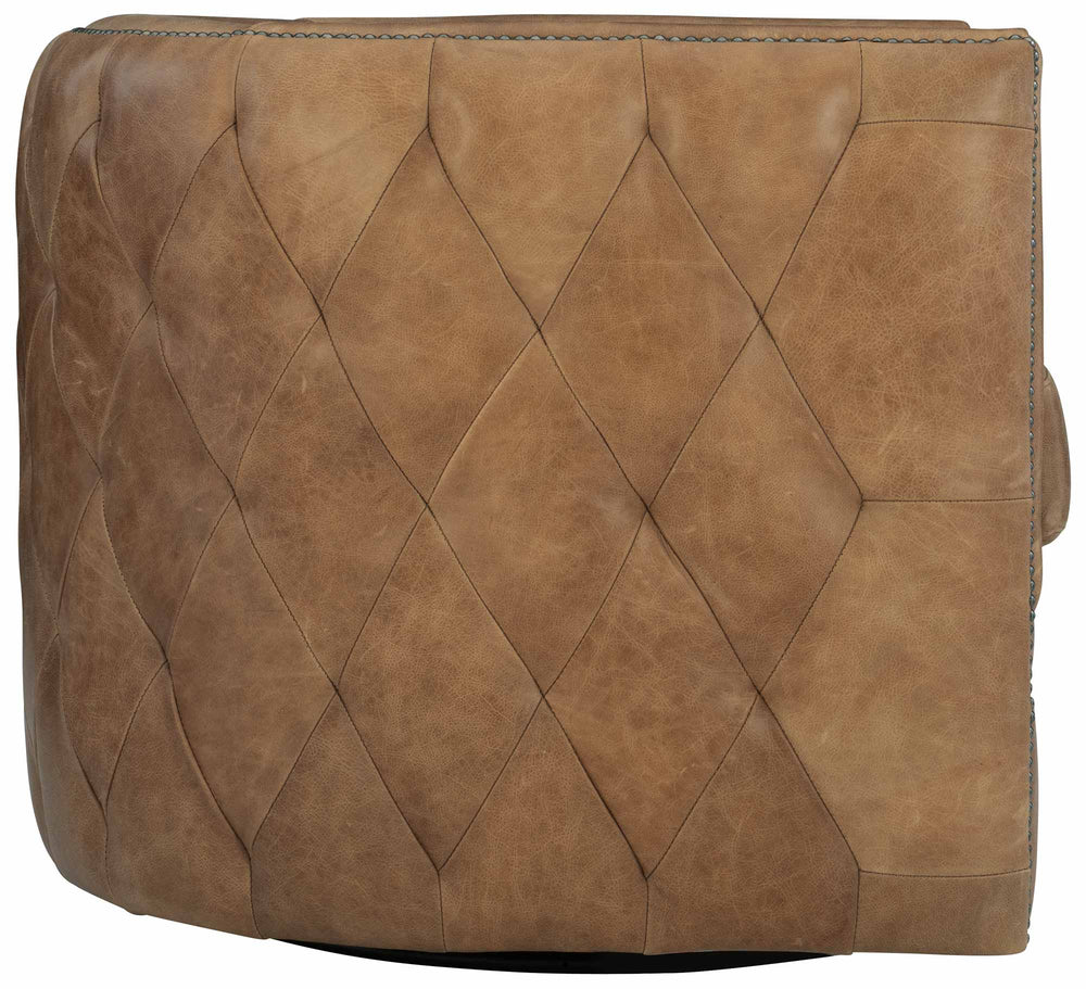 Bernhardt Bernhardt Brown Leather Swivel Chair With Barrel Back, Nailhead Trim, Tufting & 360° Comfort 212SLCO
