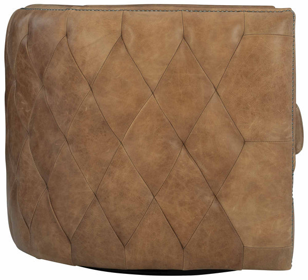 Bernhardt Bernhardt Brown Leather Swivel Chair With Barrel Back, Nailhead Trim, Tufting & 360° Comfort 212SLCO