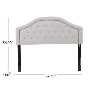 English Elm Tufted Queen Headboard with Nailhead Trim Solid Wood Frame Adjustable Iron Legs Light Grey 57875.00LGRY