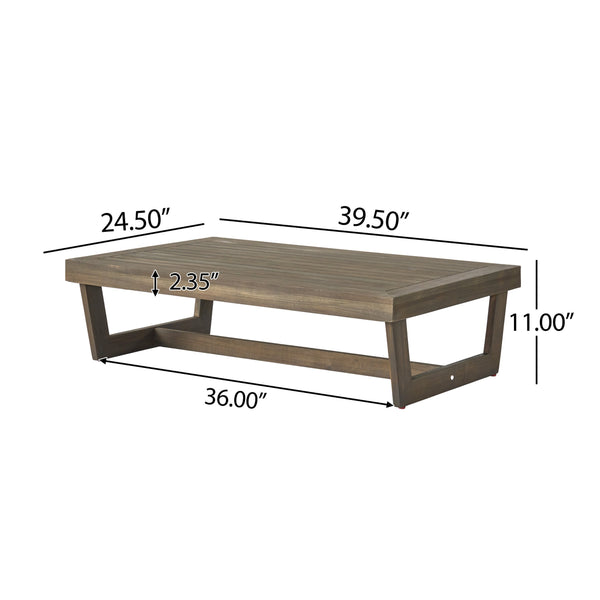 English Elm Christopher Knight Home® - SHERWOOD Coffee Table Grey Wood Outdoor Slatted Top, Quick-Dry, Spacious Rectangular Surface, Sturdy Base 64869.00GRY