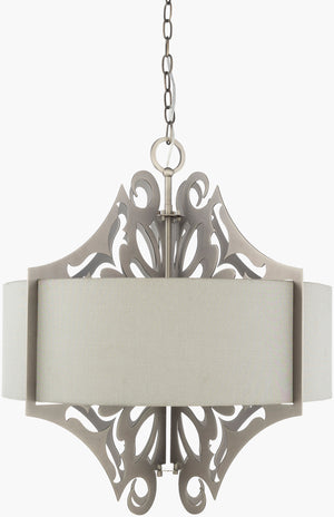 Surya Roxy Pendant Light - 22" Modern Design, Handcrafted Quality, Perfect For Home Décor Spaces! Fixture, Metallic ,Pewter,Base, Metallic ,Nickel,Shade (Outside), Gray,Shade (Inside), White,Cord, Translucent Steel Rox-004