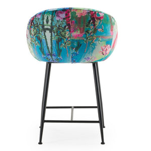 VIG Furniture Roxann Curved Velvet Counter Stool With Funky Botanical Pattern, Foam Comfort & Black Metal Legs VGEU-MC-9292CH-A-C-BS