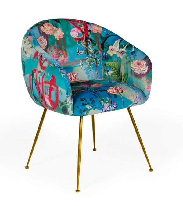 VIG Furniture Roxann Velvet Floral Dining Chair With Gold Legs — Mid-Century Glam Upholstery, Comfortable Seat VGEUMC-9292CH-A-GL-CH