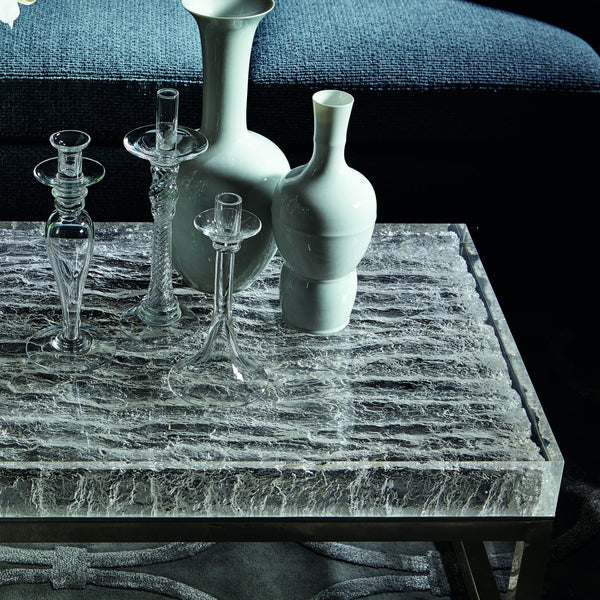 Bernhardt Bernhardt Acrylic-Top Arctic Cocktail Table With Ice-Like Grain, Polished Stainless Base, 55.25"W X 17.25"H 375023